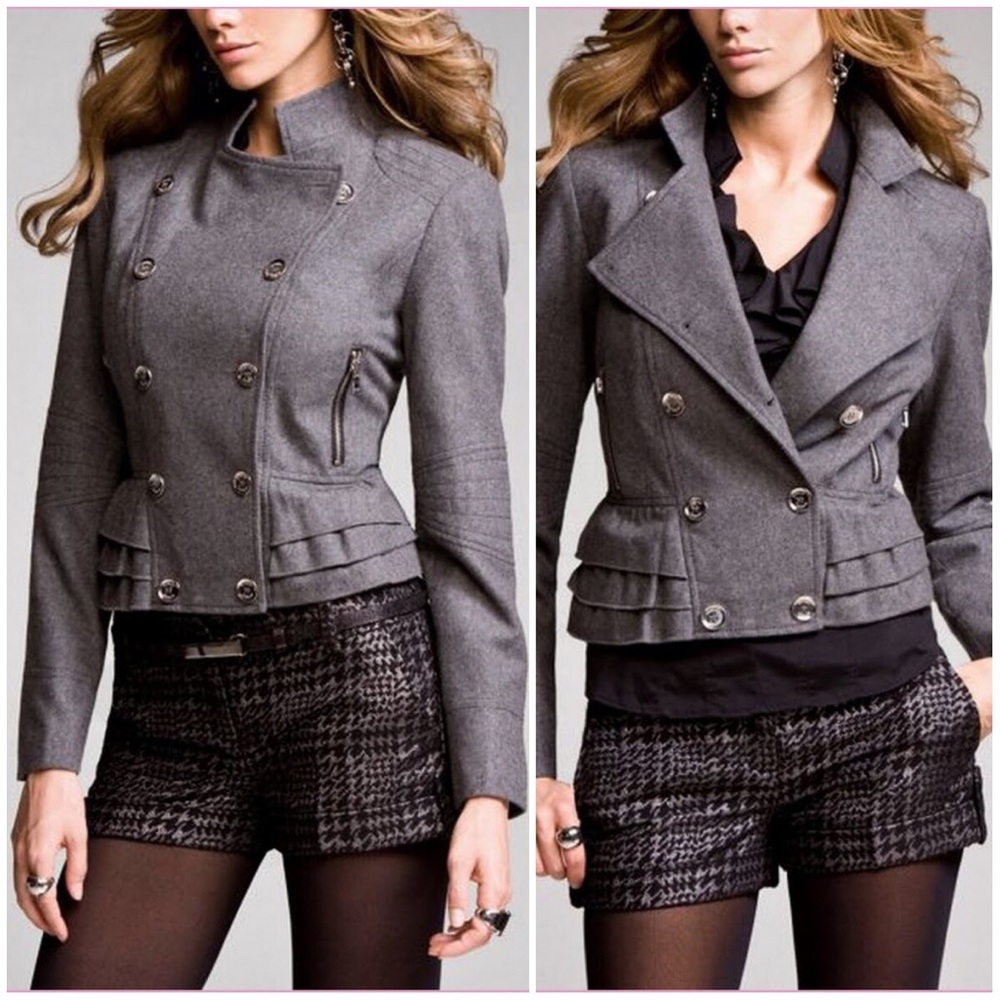 Express Gray Ruffled Bottom Wool Jacket - Picture 3 of 8